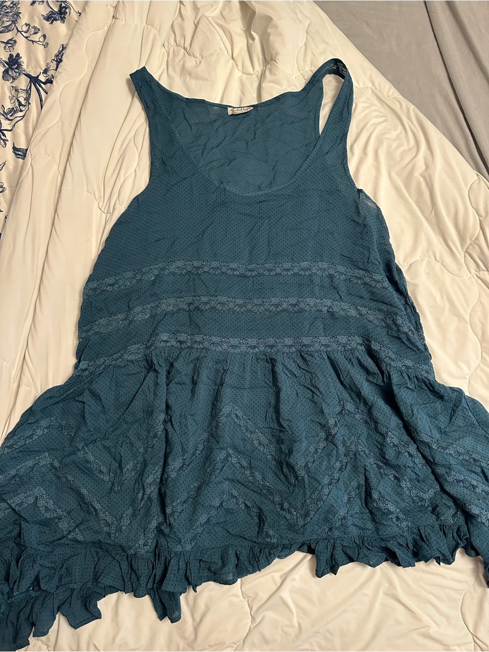 Free People Intimately Teal Lace-Trim Tank